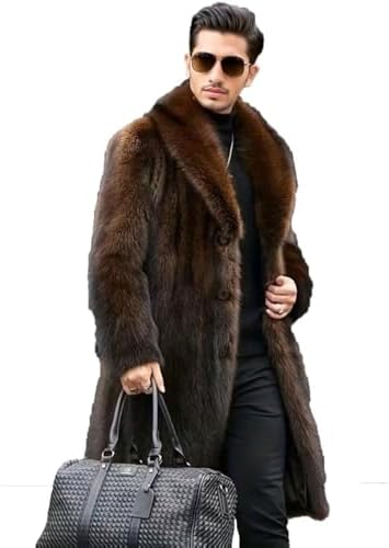Denny&Dora Mens Sheepskin Shearling Jacket Raccoon Fur Collar Fur